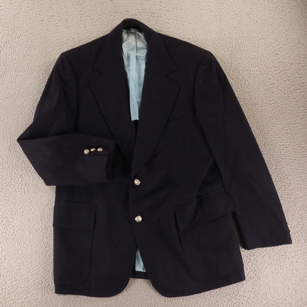 VTG Bond Jacket 40R M Blue Wool Blend Navy Blue Blazer Gold Buttons 1/4 Lined